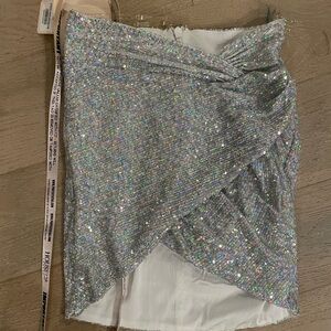 House of CB Iridescent Silver Asymmetrical Skirt